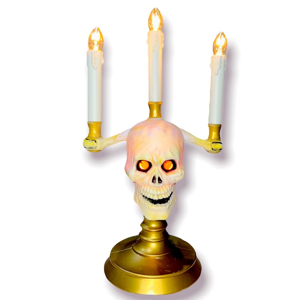 Vintage 90’s Haunted House Halloween Decoration Skeleton candlestick skull light